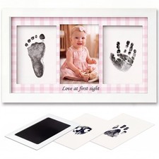 Baby Inkless Handprint Footprint Kit Newborn Pink Gingham Keepsake