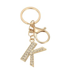 Initial Letter Key Chain, Crystal Alphabet Letter A-Z Keychain, Golden K