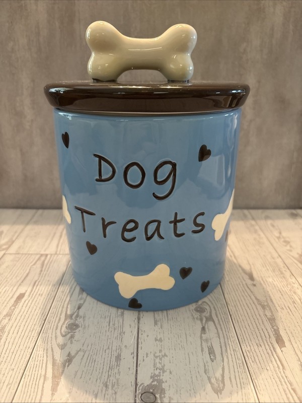 Dog Treat Canister with Paw Print Dog Bones Pattern Ceramic 222 Fifth
