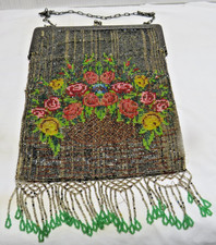 Antique German Metal Mesh Beaded Clutch Handbag