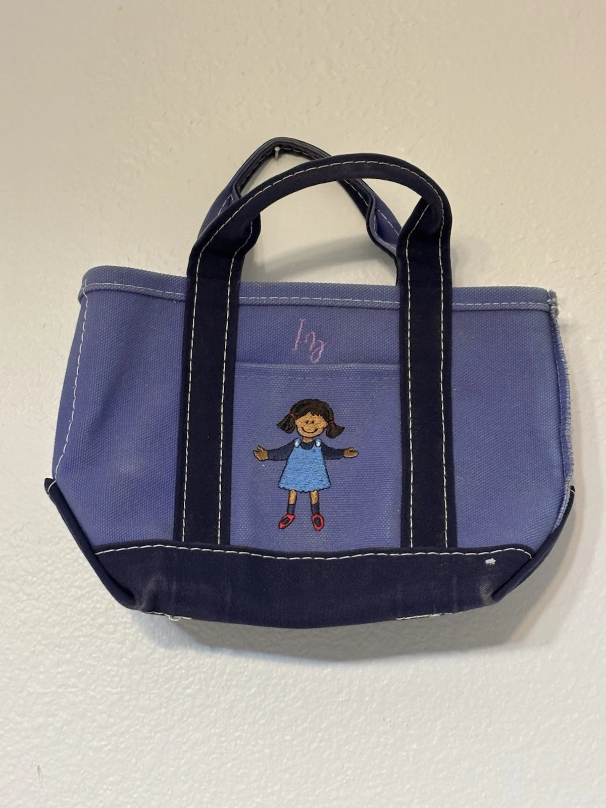 L.L.Bean Boat and Tote purple Tote Embroidered Girl Double Handles