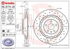 2x Bremsscheibe gelocht/innenbel. 09.D174.33 BREMBO für AUDI A3 Sportback