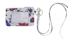 NWT Vera Bradley Lighten Up Zip ID Case Lanyard in Vineyard Floral Pattern