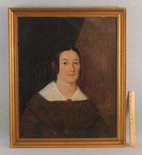 Large Mid-19thC Antique American Folk Art Woman O/C Portrait Oil Painting, NR