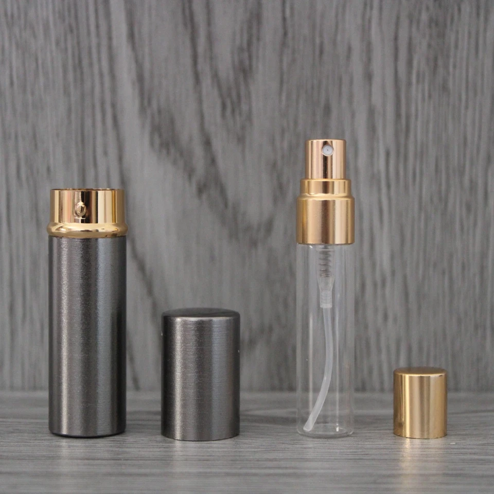 8 cm, Vaporisateur rechargeable dans son étui gris anodisé, vaporisateur de par - Photo 4/4