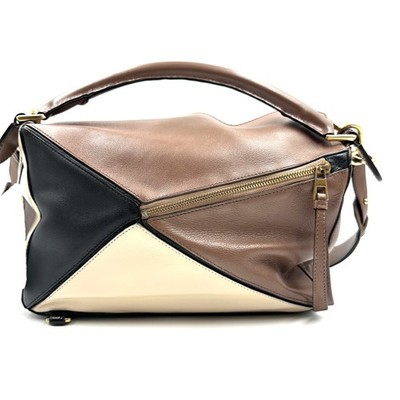 Pre-Owned Loewe Puzzle Bag 2Way Tricolor Brown Beige Black Leather Shoulder Bag