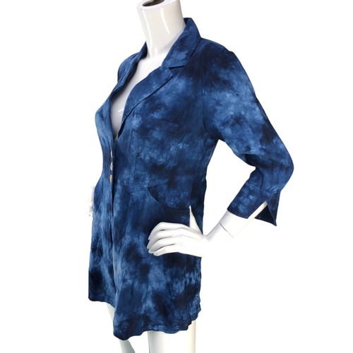 Soft Surroundings Womens Size XS Blazer Eza Linen Tie Dye Blue Pockets - Picture 4 of 15
