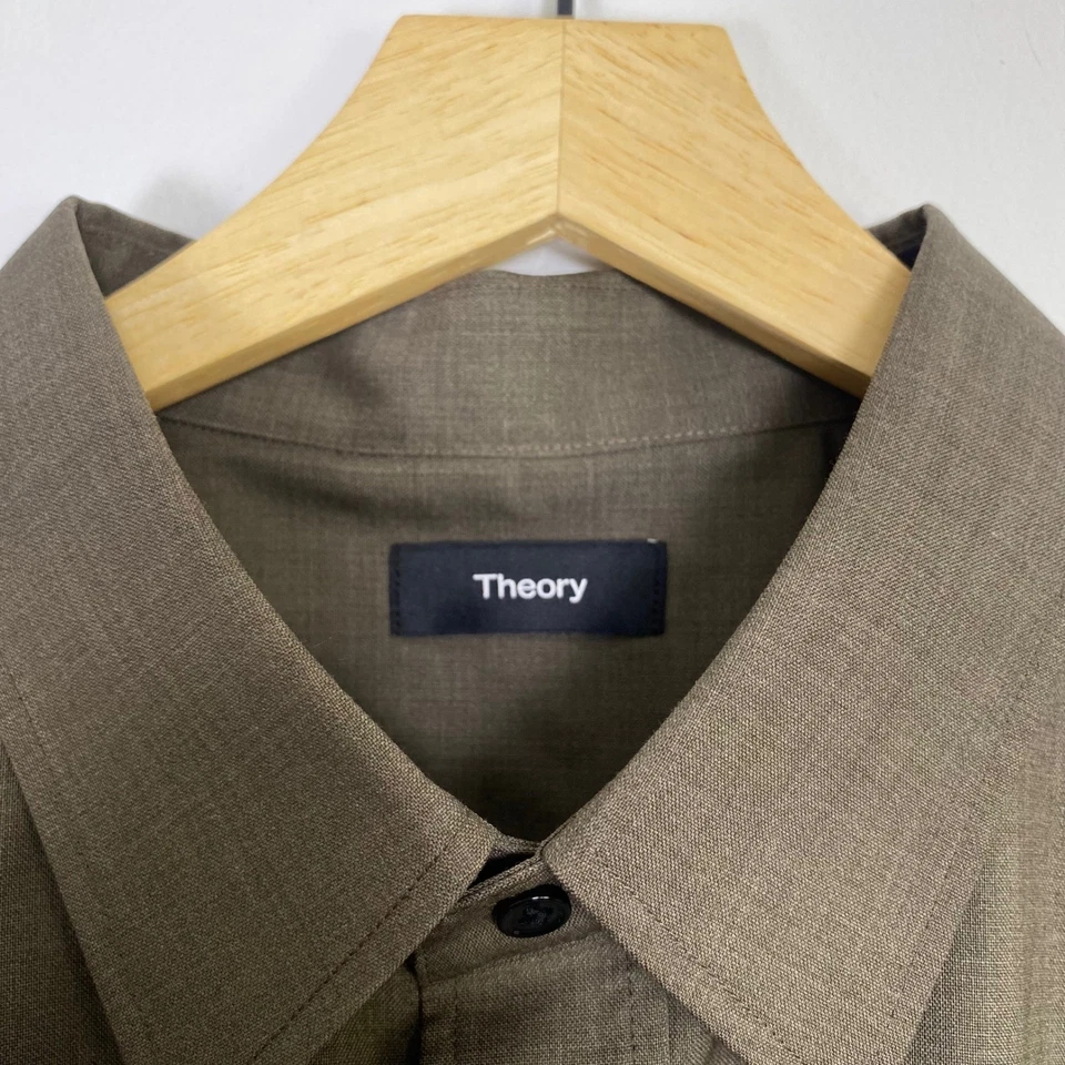 Теория мужской Хью длинным рукавом на пуговицах платье рубашка XL коричневый шерсти бизнес карьера - Изображение 2 из 4