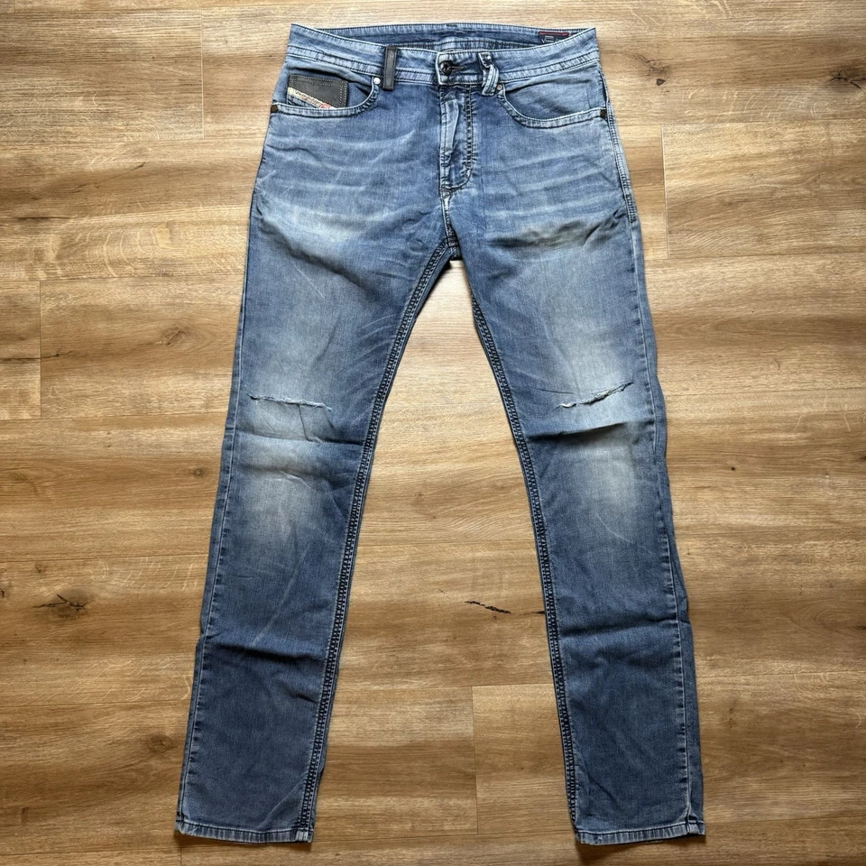 Calça de moletom Diesel denim masculina 30 azul Thavar NE contraste moderno rasgado 0603L - Imagem 2 de 4
