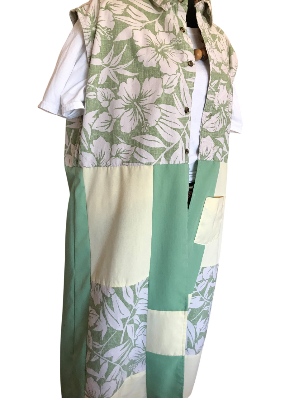 Upcycled Patchwork Boho Duster, Tropical Print La… - image 3