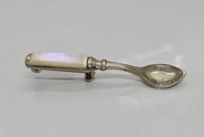Vintage Miniature Spoon Pin Brooch w/Mother of Pearl Handle 2"
