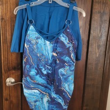 New Womans 2pc Swimsuit Sz 1XL Tankini And Shorts Blue Plus