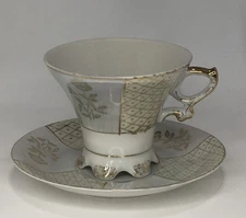 Brinn’s Lusterware Porcelain Footed Teacup & Saucer Iridescent Vintage