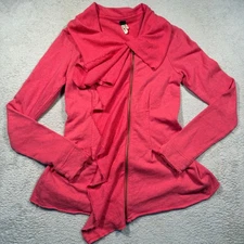 We The Free People Ebb & Flow Pink Cotton Asymmetrical Full Zip Up Jacket M Boho