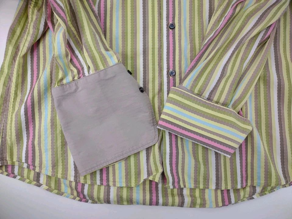Brandini Dress Shirt Men's Size XL Striped Long Sleeve Flip Cuff Multicolor - Image 4 of 4