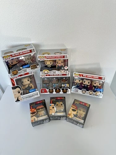LOT Multipack Bundle WWE Funko Pop New Day, Rock Mankind, IRS Dibiase, NWO, Pins