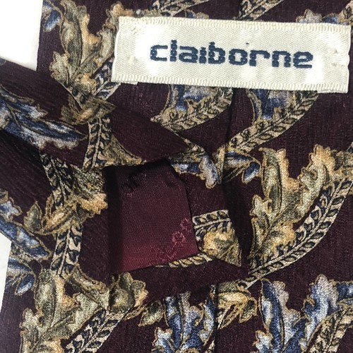 Claiborne Vintage 100% Silk Tie Burgundy Paisley Blue Gold MADE IN USA Necktie - Picture 5 of 6