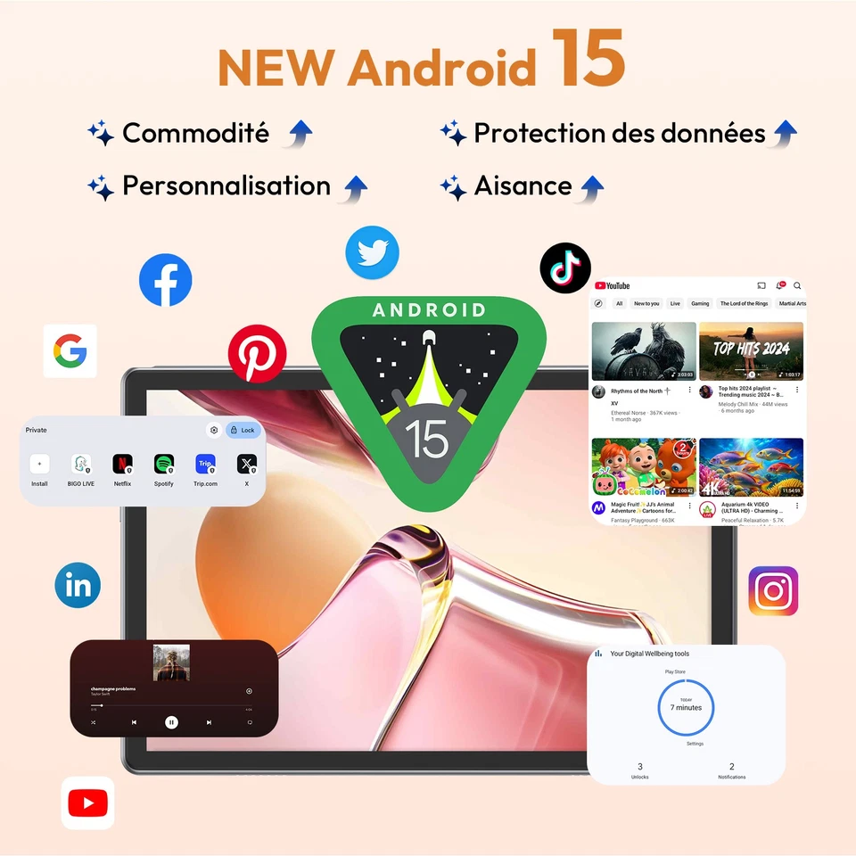 2025 Nouvelle Tablette Android 15 24GB RAM+256GB 8000mAh 10.1" 4G LTE 8Core WlFl - Photo 3/4