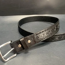 Twins Leather Western Black Leather Belt Tooled Leather Woven Accents Type 3