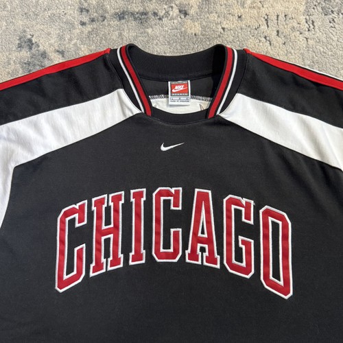 Vintage Chicago Bulls Warm Up Shirt Uomo Large Nero Nike NBA Pullover anni 90 - Foto 2 di 11