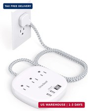 Flat Plug Power Strip, 6ft Ultra Flat Extension Cord - 3 Outlets 4 USB Ports 2