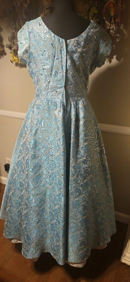 Vestido metálico vintage 1960 azul cachemir como en la foto talla grande Foto 2 de 4