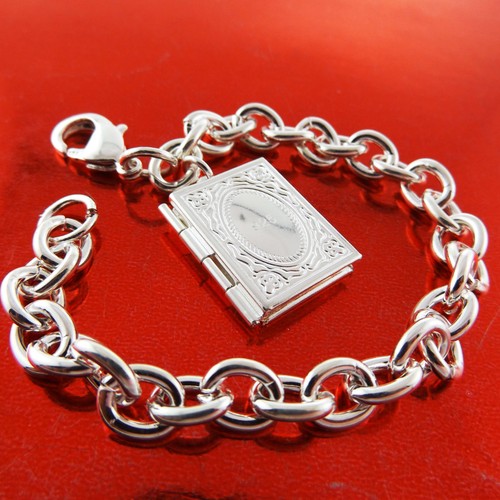Brazalete Medallón Real 925 Real Plata Esterlina Relleno Eslabón Sólido Antiguo  - Imagen 1 de 3