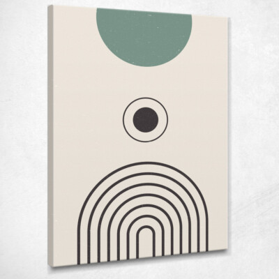 Boho Chic Gemälde Minimal Abstrakte Linien mit grünem Kreis, bho9 Druckbild