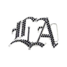 LA Los Angeles HIP HOP Silver Chrome Black Rhinestones Men Women Belt Buckle