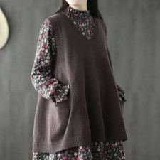 Lady Knitted Waistcoat Gilet Midi Crochet Sleeveless Sweater Vest Pullover Retro