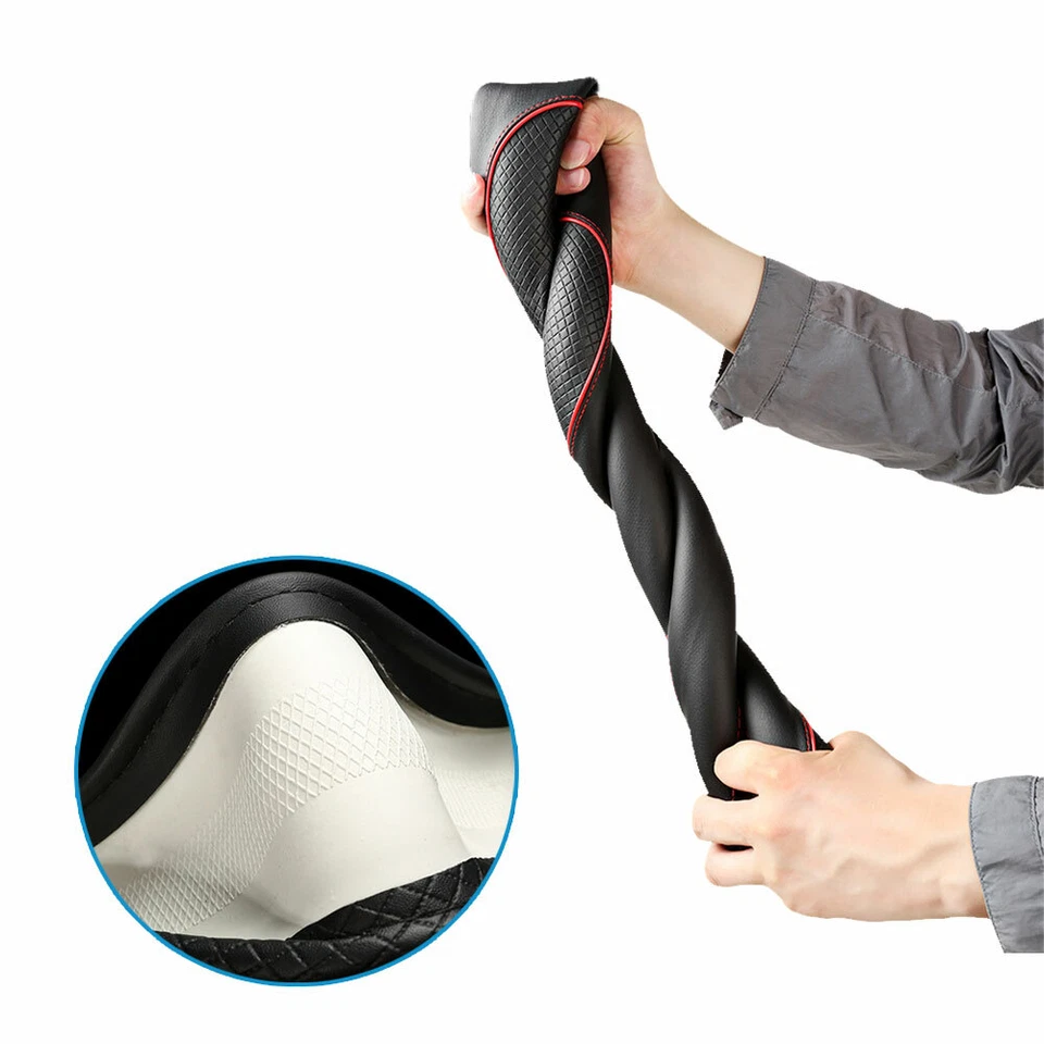 Red Leather Car Steering Wheel Cover Anti-slip Protector 15"/38cm Accessories - Image 4 of 4