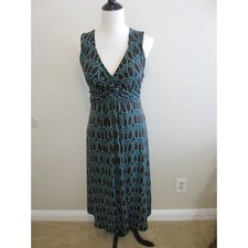 ZENOBIA BLUE AND BROWN SLEEVELESS2X DRESS WITH TIE AT BACK SIZE 2X
