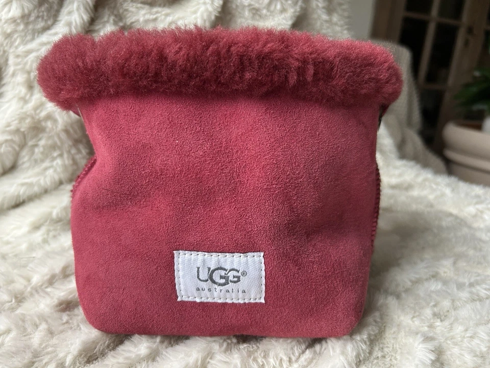 UGG Australia Small Suede Shearling` Puff Bucket Hand Bag Ruby Red/burgundy Soft