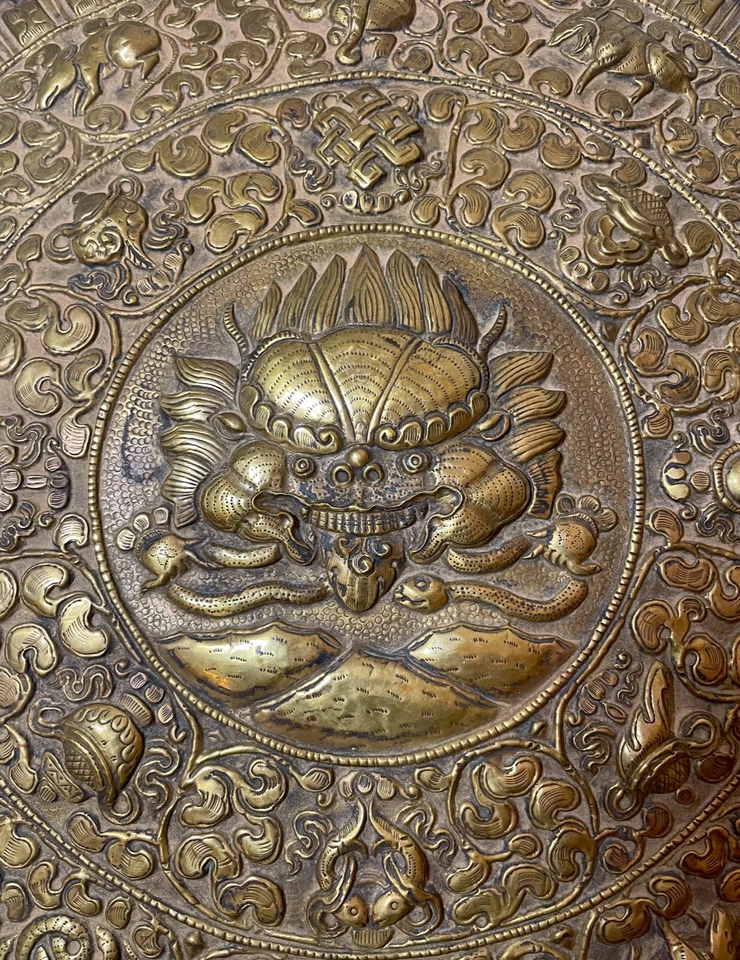 antiguo budista tibetano mecanizado bronce relieve circular pared placa arte escultura Foto 3 de 4