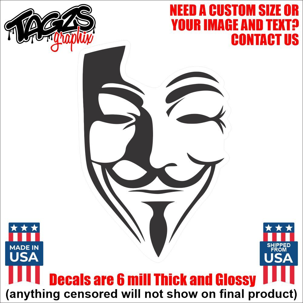 Anonymous Mask Printed & Laminated Window Decal Sticker Car Truck SUV ...
