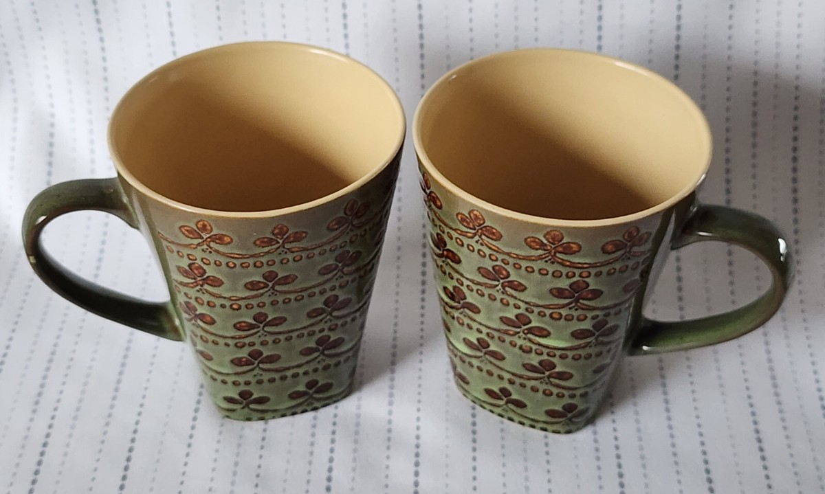 222 Fifth SET of TWO Ottoman Tapered Square Mugs Country Cottage Boho Coffee  Tea | eBay