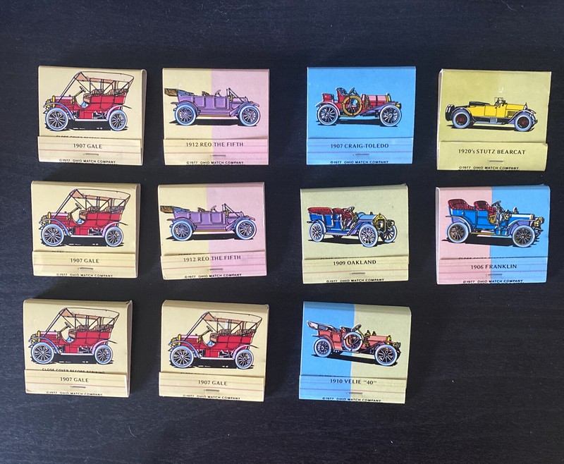 Vintage 1977 Ohio Match Company Matchbook Lot Of (11) Antique Cars Matchbooks