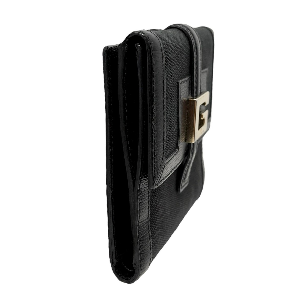 GUCCI Vintage G Square Logo Compact Wallet Button Black Gold