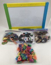 Magnetic White  Black Sided Board w/Magnetic Numbers Letters Pictures Lot of 5