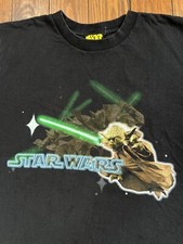 Vintage Star Wars Yoda T-shirt Return Jedi Lightsaber Movie Promo Black Men  s S