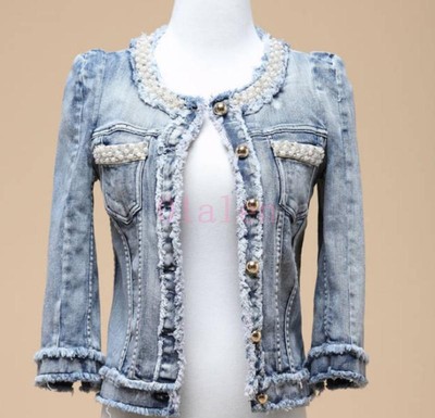 Womens Round Collar Denim Jacket Short 