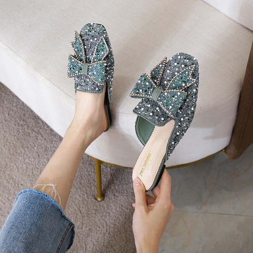 Women Glitter Rhinestone Bowknot Loafers lazy Shoes Close Toe Casual Slippers - Picture 11 of 16