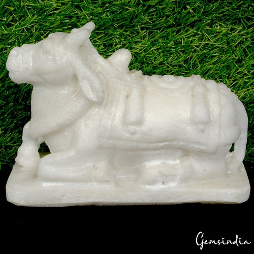5,5 Zoll große handgeschnitzte Marmorstein heiliger Stier Nandi Anbetung Idol Figur Statue - Bild 6 von 8