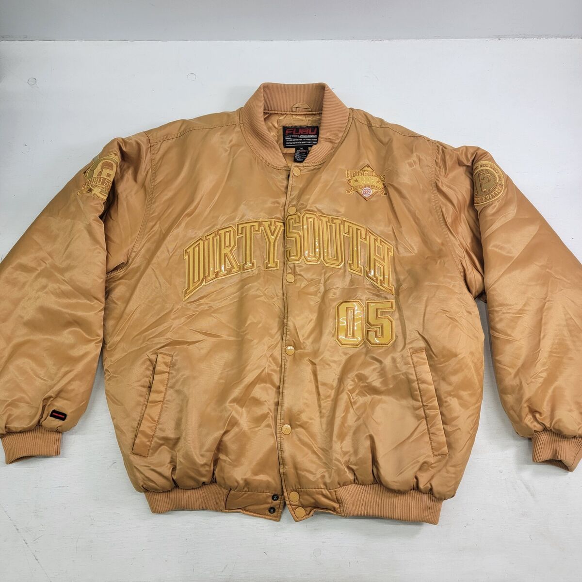 Vintage Fubu 90s Dirty South 05 City Series Gold Quilt Lined Vintage Fubu 90s Dirty South 05 City Series Gold Quilt Lined