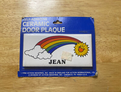 Vintage Retro JEAN With Rainbow & Sun Dead Stock Ceramic Name Plaque Wall Sgin 