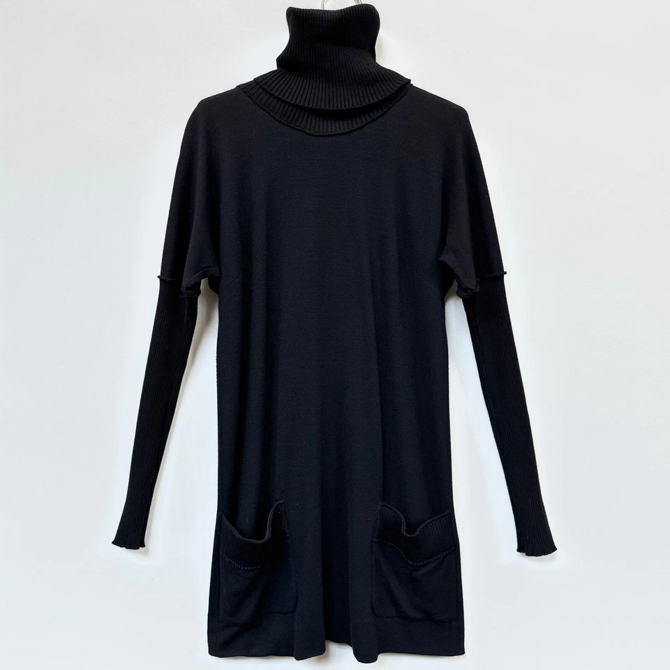 100% Auth Dolce & Gabbana Black Rayon Wool Turtleneck Mini Sheath Dress 46 S/M - Image 2 of 4
