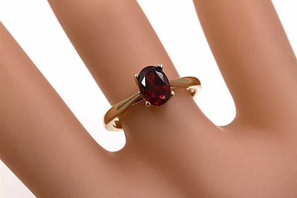 Natural Mozambique Garnet 14KT Yellow Gold 7x5mm Oval Ring (Sizes 4-9) - Image 2 of 2