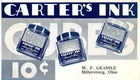 Carter's Ink 10c W F Grassle Millersburg Ohio Small Advtg Blotter 7" by 3 1/2"