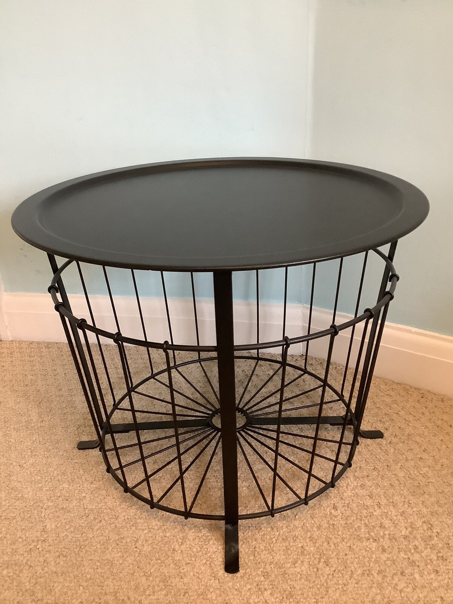 IKEA GUALÖV - Round Black Metal Storage Coffee Table - Openable
