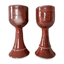 Vintage Studio Art Pottery Red Wine Chalice Glasses (Signed, Gerry Williams)